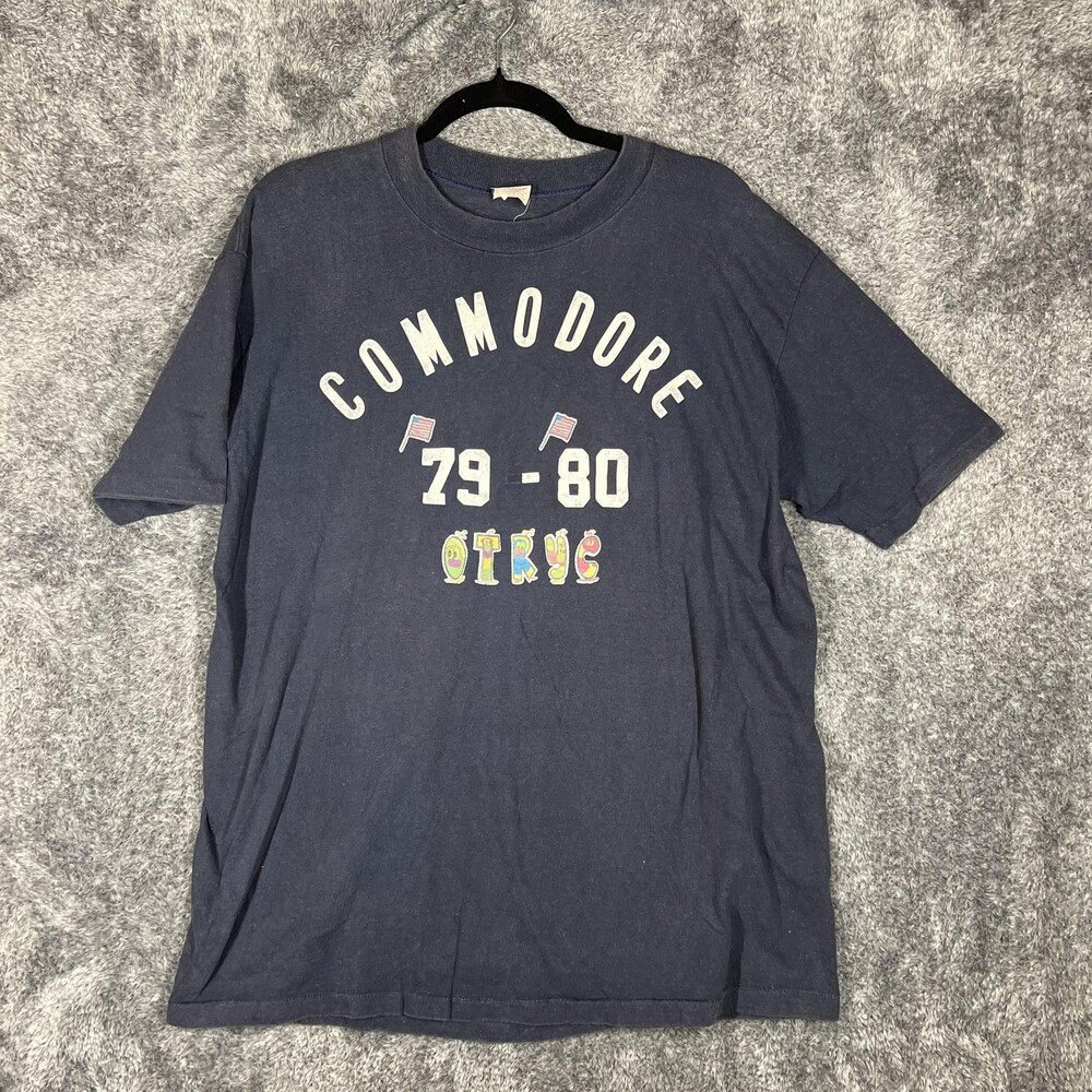 Vintage Stedman Shirt Mens XL Blue Commodore 79-80 Circus USA Patriotic Tee